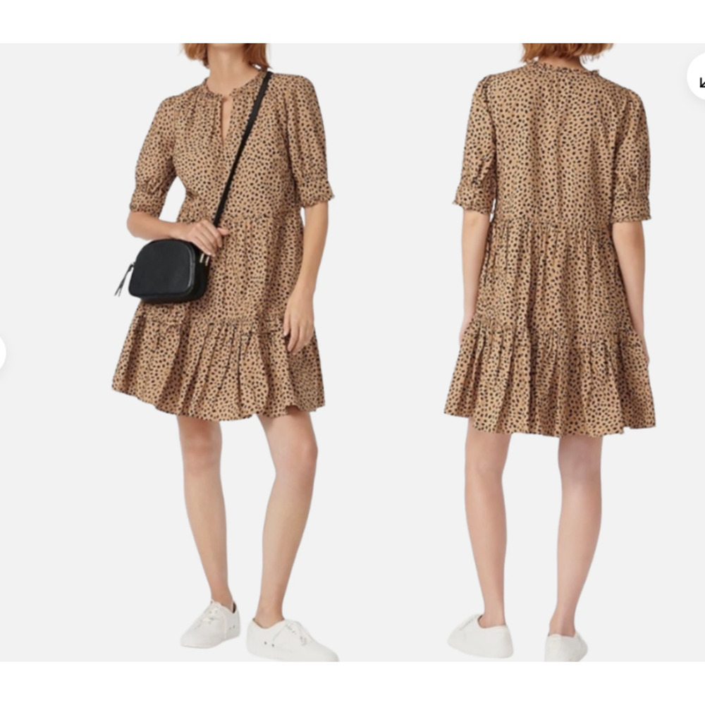 J. Crew Ruffled Tiered Popover Dress Leopard Dot Size Small 2302